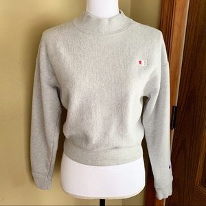 Champion Gray Mock Neck Crop Sweatshirt, Sz Small